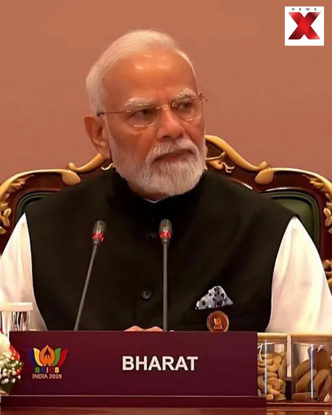 NewsX World的帖子配图 1:A small but striking detail from the 18th BRICS Summit in New Delhi has attracted attention, with Pr